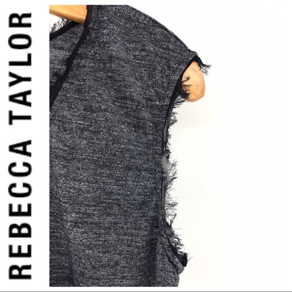 💕SALE💕Rebecca Taylor Black Heathered Fringe Top - Picture 5 of 8
